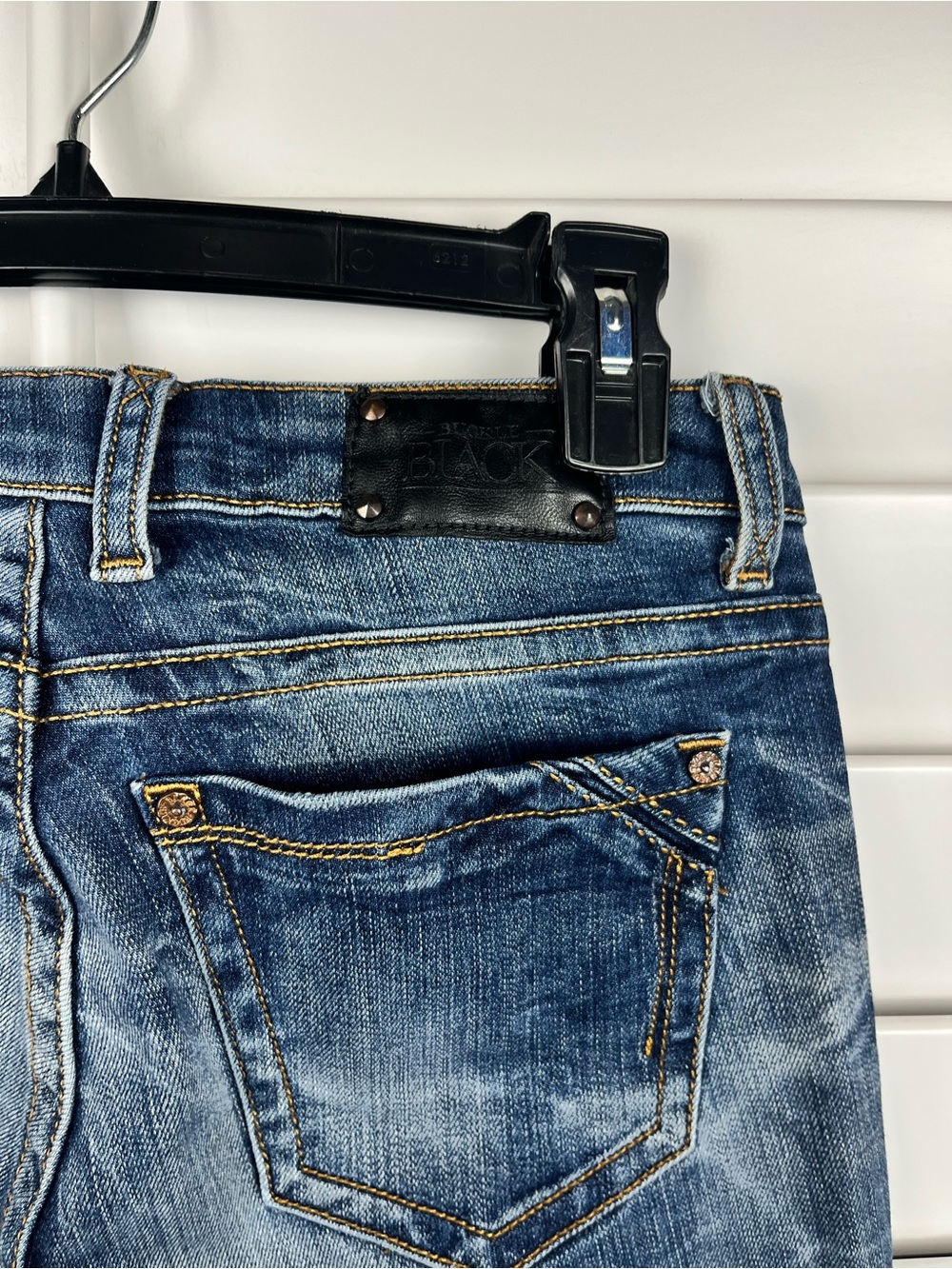 Buckle Black Y2K low rise Dark Blue Distressed Skinny Jeans Size 25x32 - Picture 6 of 6